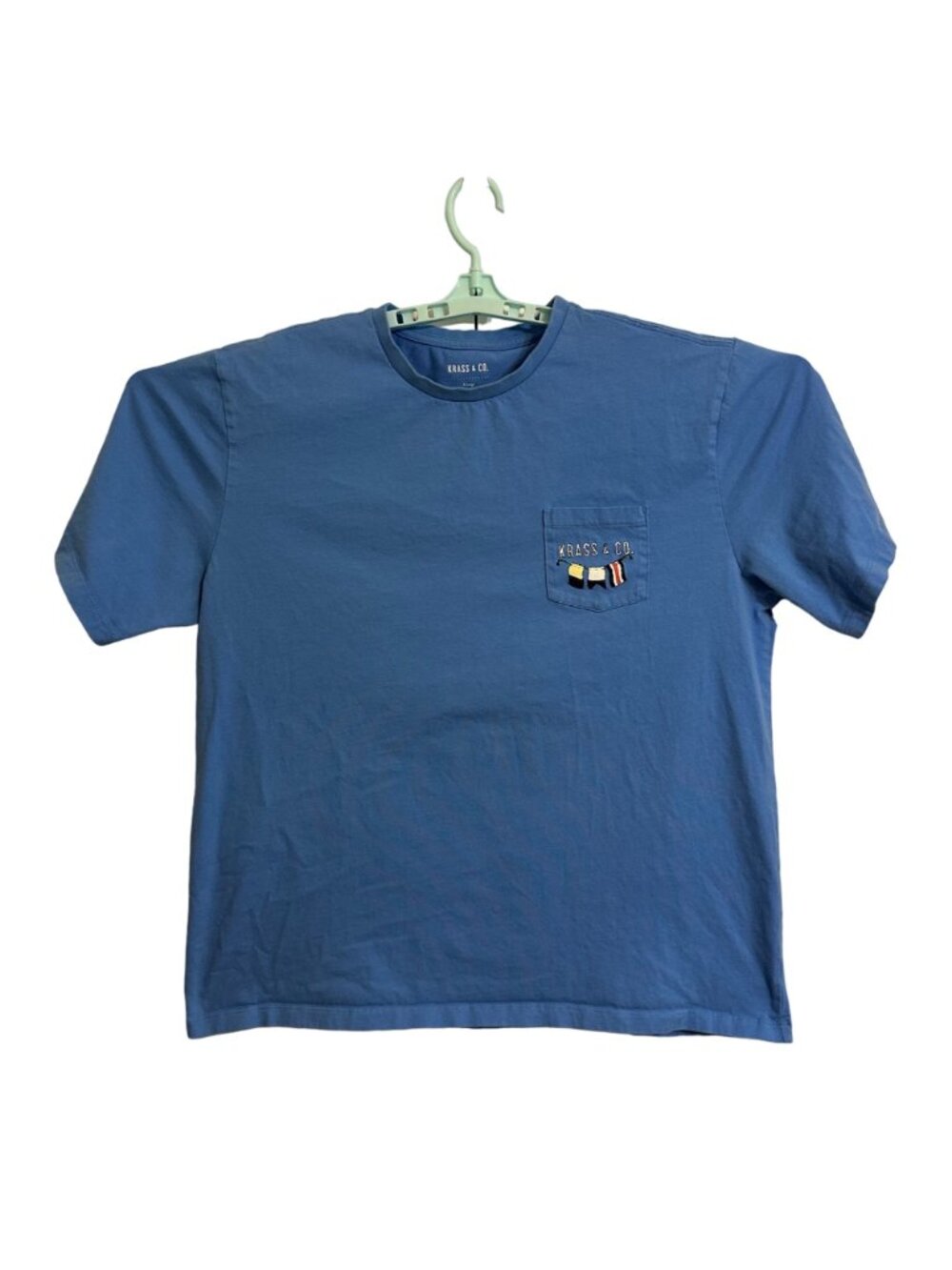 Krass & Co Nautical Beach Boat Lake Letter K LOGO Pocket T-shirt SZ XL Pale Blue - Picture 2 of 9